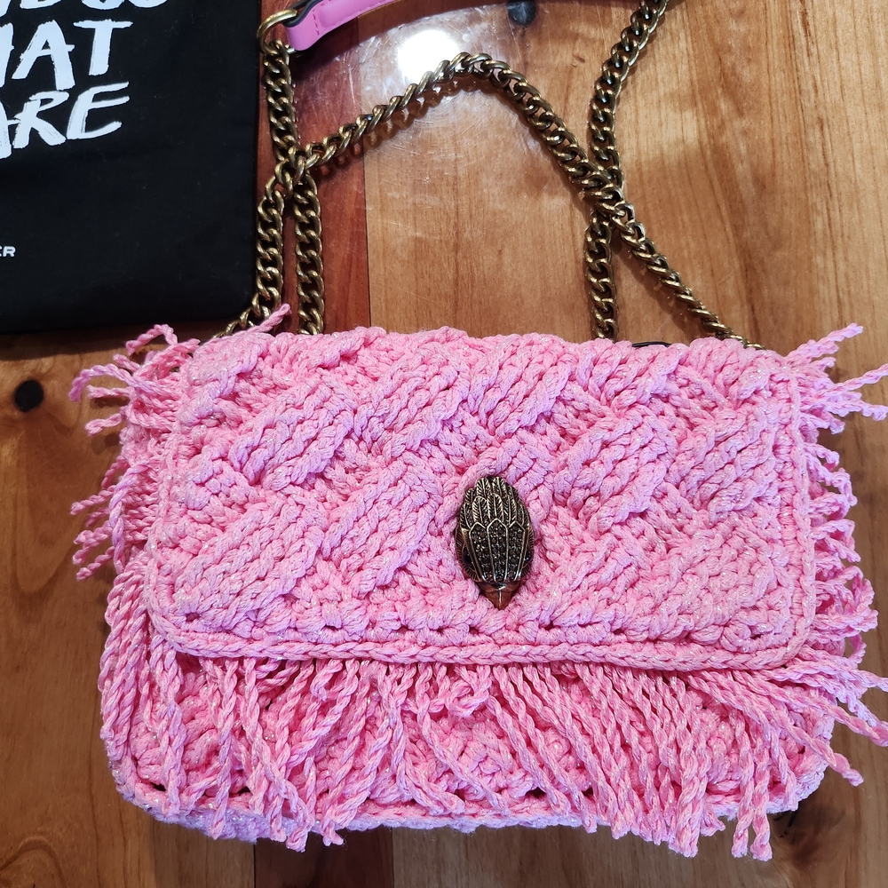 Pink Woven Fringe Shoulder Bag